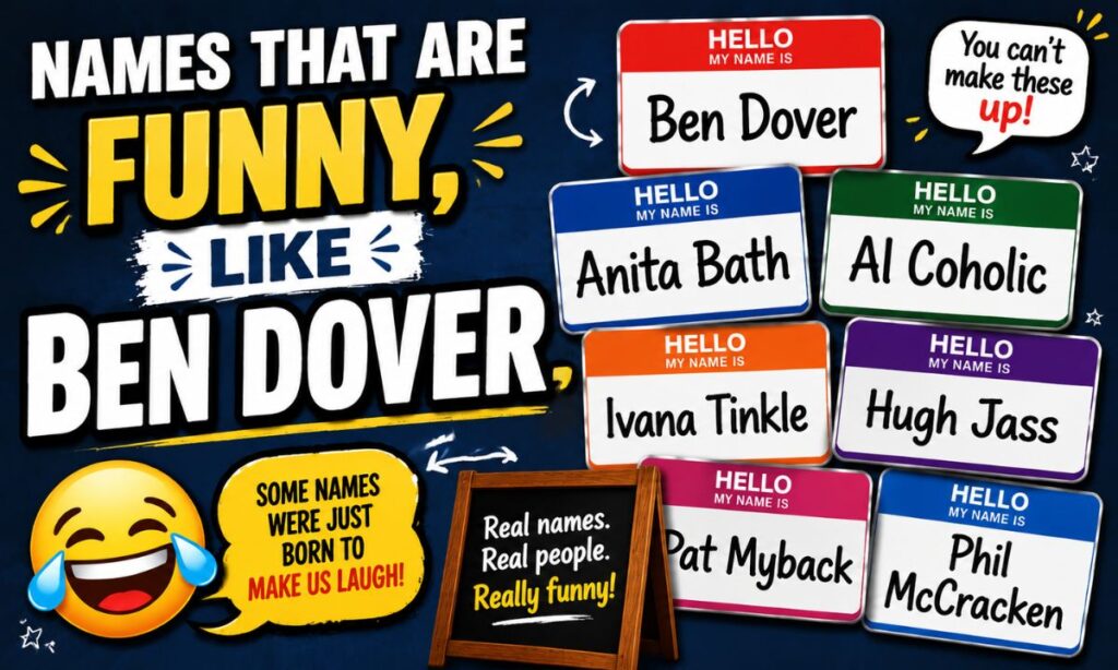 Names that are funny, like Ben Dover