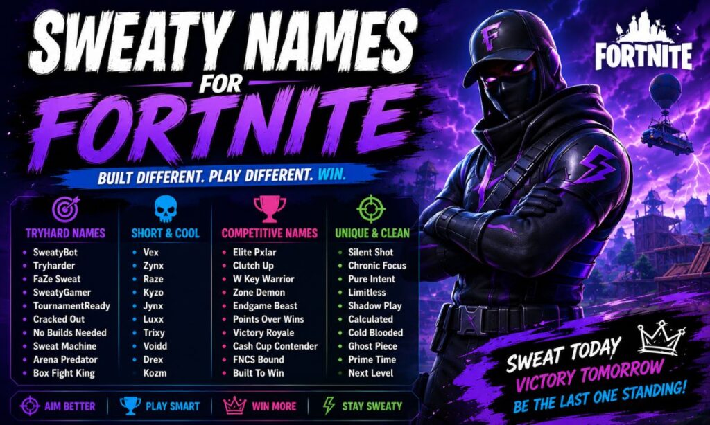 Sweaty Names for Fortnite