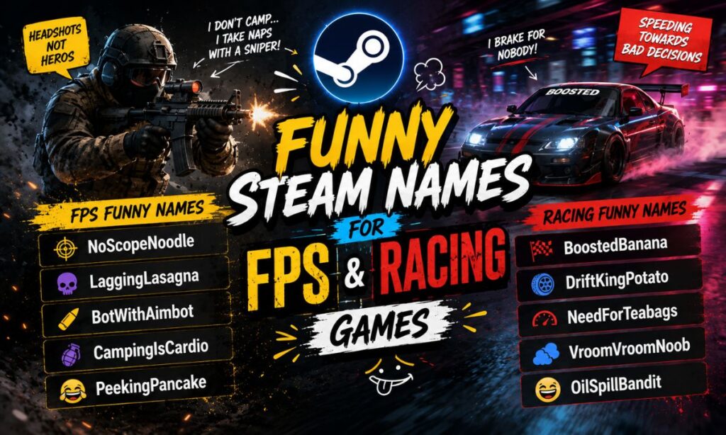 Funny Steam Names for FPS & Racing Games
