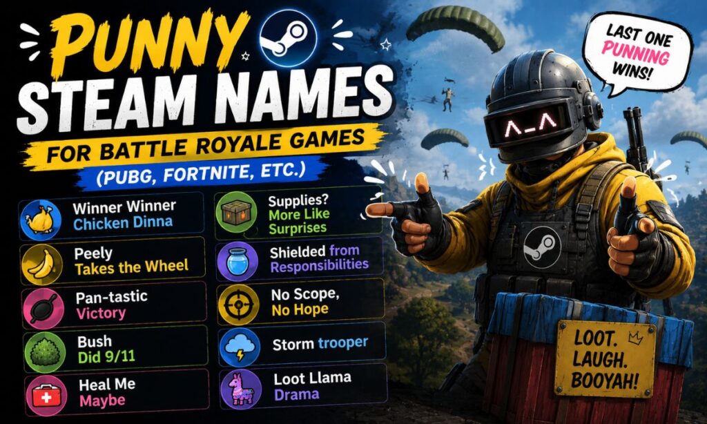 Punny Steam Names for Battle Royale Games (PUBG, Fortnite, etc.)